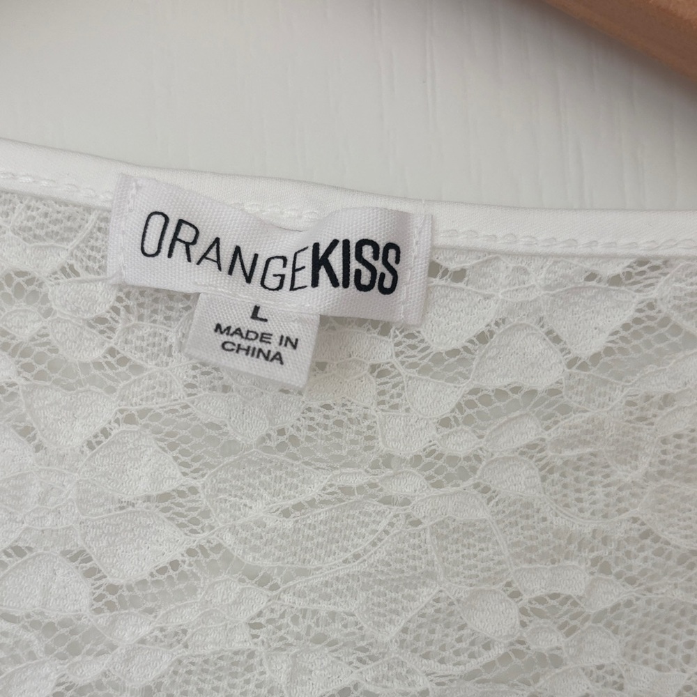 Orange Kiss Women's White Lace Crop Top - Picture 2 of 8